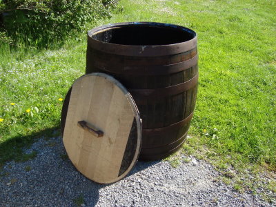 Holzfass gebrauchtes Whiskyfass 450 Liter offen Regentonne mit Deckel 400